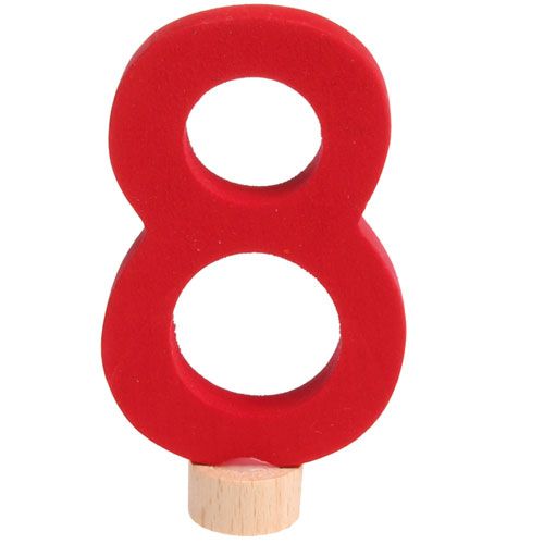 Grimm's rood houten decoratie figuur in de vorm van het cijfer 8 op een houten voetje.