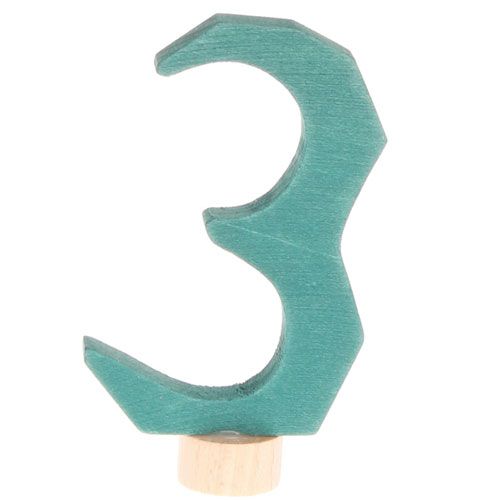 Grimm's groene houten decoratiefiguur in de vorm van het cijfer 3.