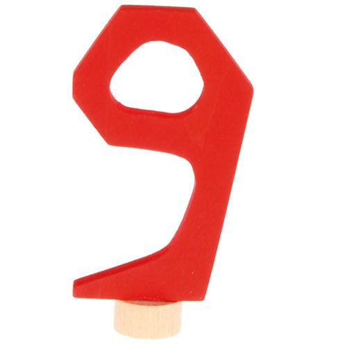 Grimm's rood houten decoratie figuur van het nummer negen.