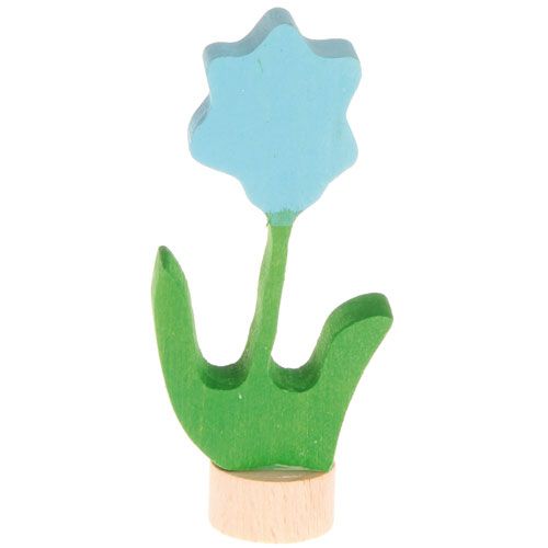 grimm's houten decoratie figuur van een blauwe bloem.