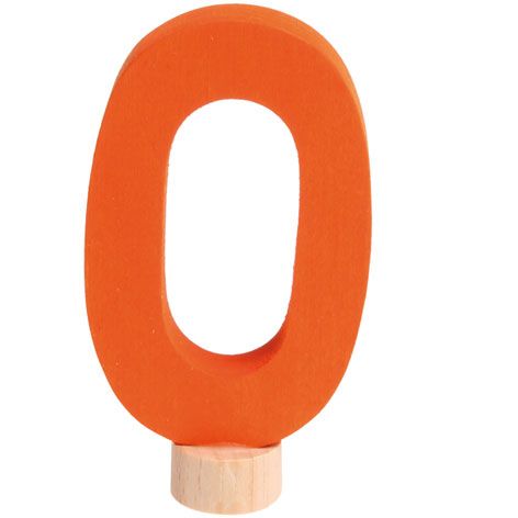 Grimm's houten decoratie figuur van het oranje cijfer nul op een houten voetje.