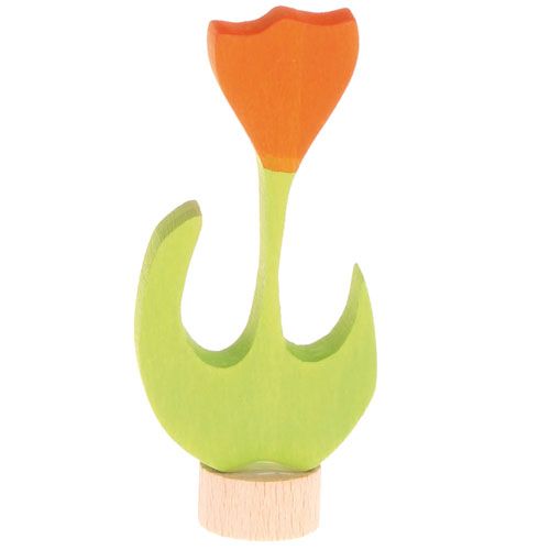 Grimm's houten decoratie figuur van een oranje tulp.