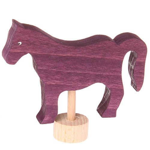 Grimm's violet houten decoratiefiguur in de vorm van een paard op een standaard.