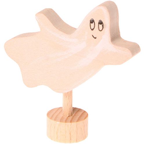 Grimm's houten decoratie spookje met een gezichtje op een houten standaard.