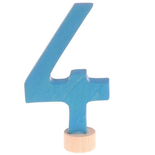Grimm's blauw houten decoratie figuur in de vorm van het nummer 4.