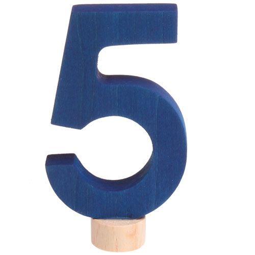 Grimm's blauwe houten decoratie figuur in de vorm van het cijfer 5.
