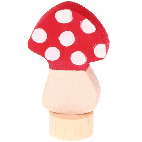 grimm's houten decoratie figuur van een rode vliegenzwam met witte stippen.
