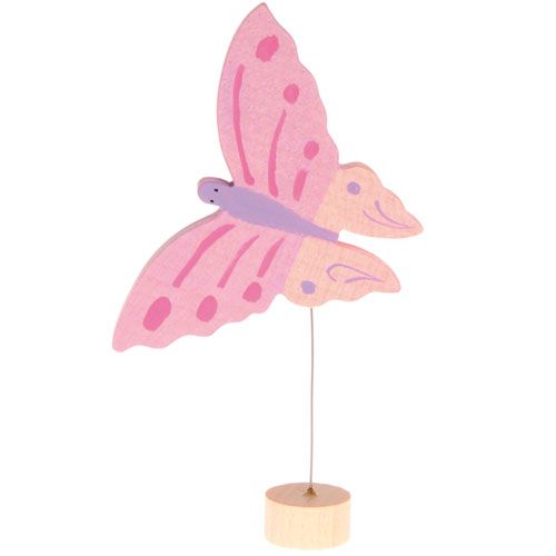 grimm's houten decoratie figuur van een roze vlinder op een houten voetje.