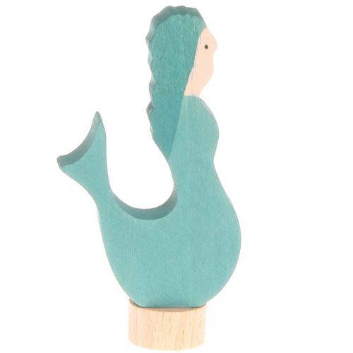 Grimm's houten decoratiefiguur van een blauwe zeemeermin.