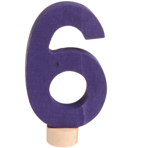 Grimm's paars houten decoratie figuur van het nummer zes.