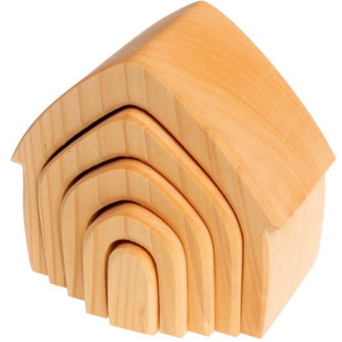 Grimm's houten stapelbaar huisje in naturelkleur.