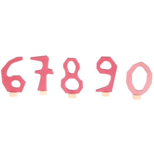 Grimm's roze houten decoratiecijfers 6, 7, 8, 9 en 0.