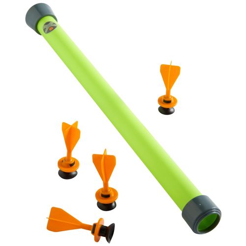 Haba groene blaaspijp met vier oranje zuignapdarts.