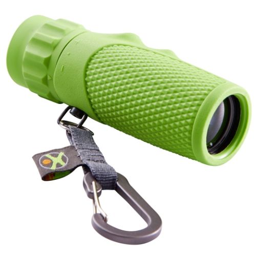 Haba Terra Kids groene monoculair met textuur en karabijnhaak.