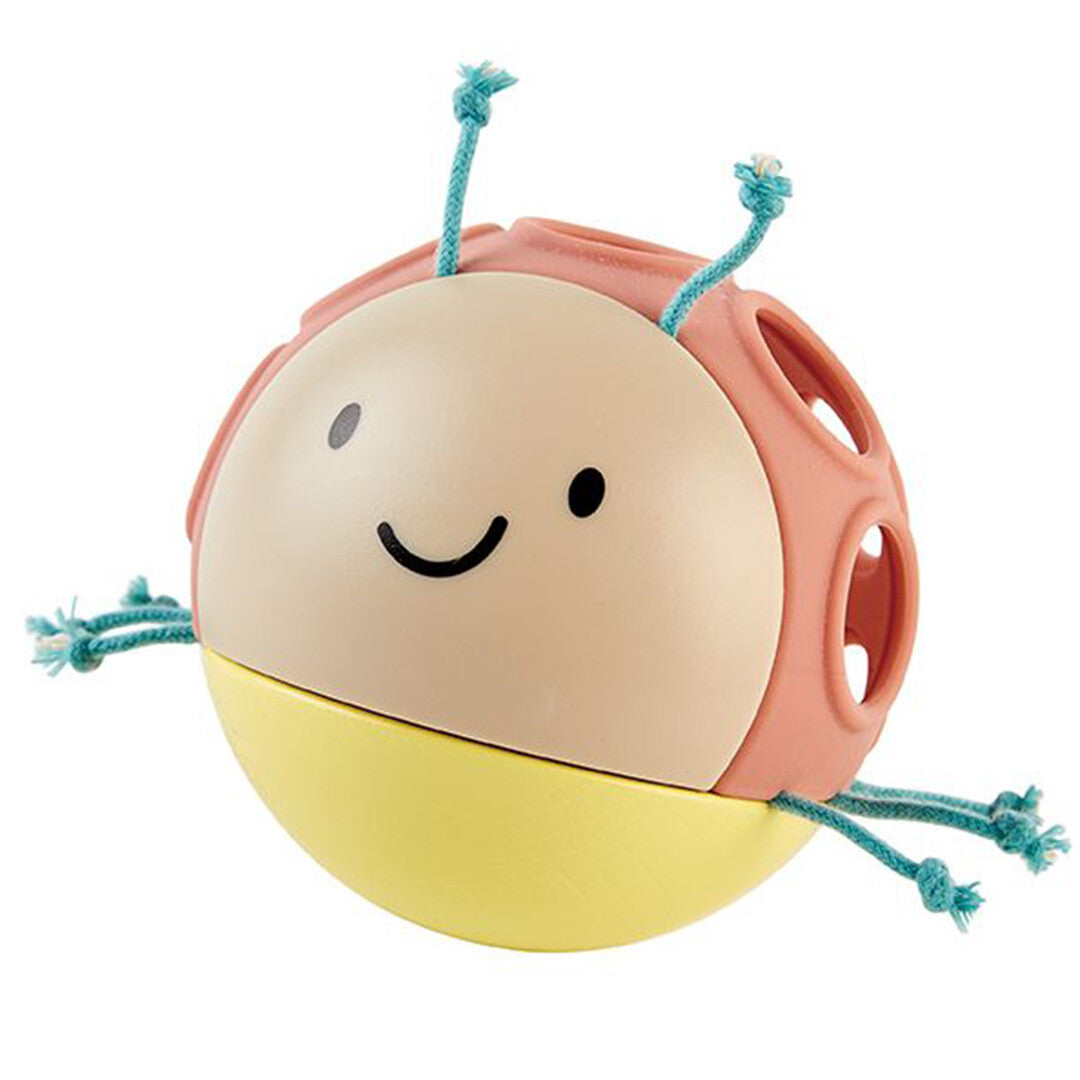 Hape babyspeelgoed rammelaar lieveheersbeestje met een lachend gezichtje.