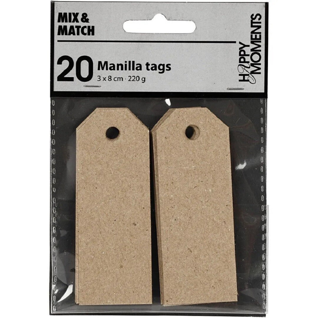 De verpakking van 20 Happy Moments naturel kartonnen cadeaulabels.