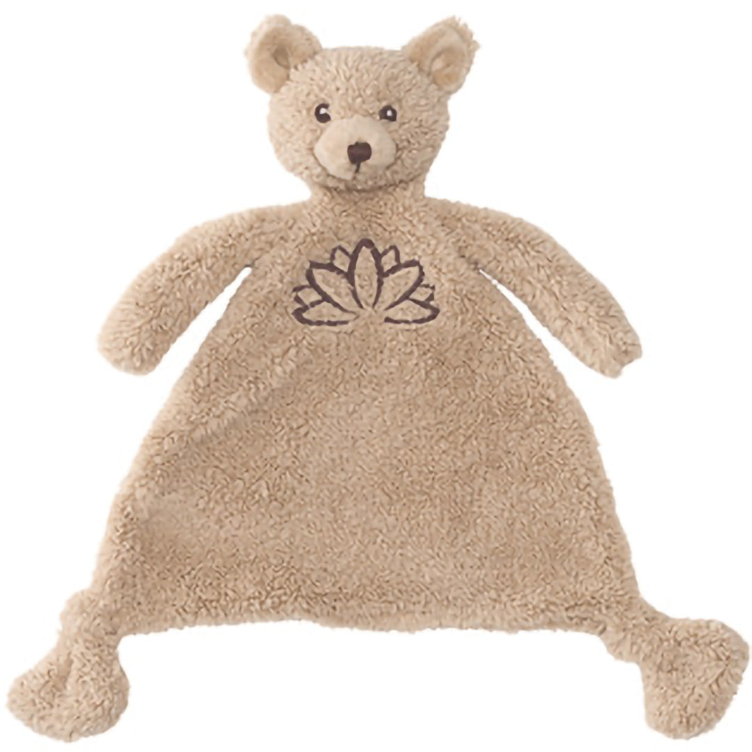 Happy Horse beige knuffeldoek voor baby's in de vorm van een beer met een geborduurde lotusbloem.