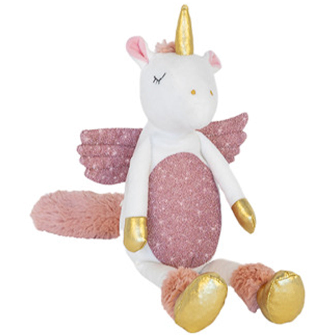 Happy Horse pluchen eenhoorn met roze glitterbuik, vleugels en gouden accenten.