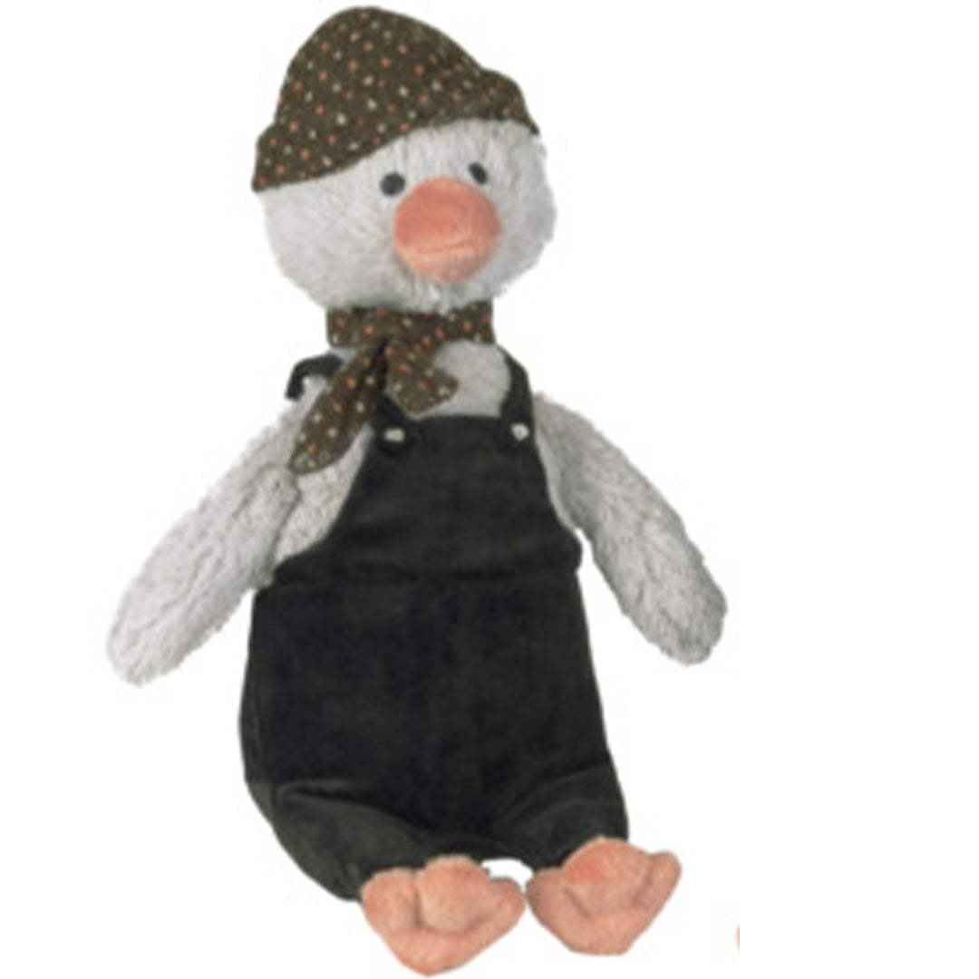 Happy Horse knuffelpinguïn Polar met zwarte tuinbroek, bruine sjaal en muts met stippen.