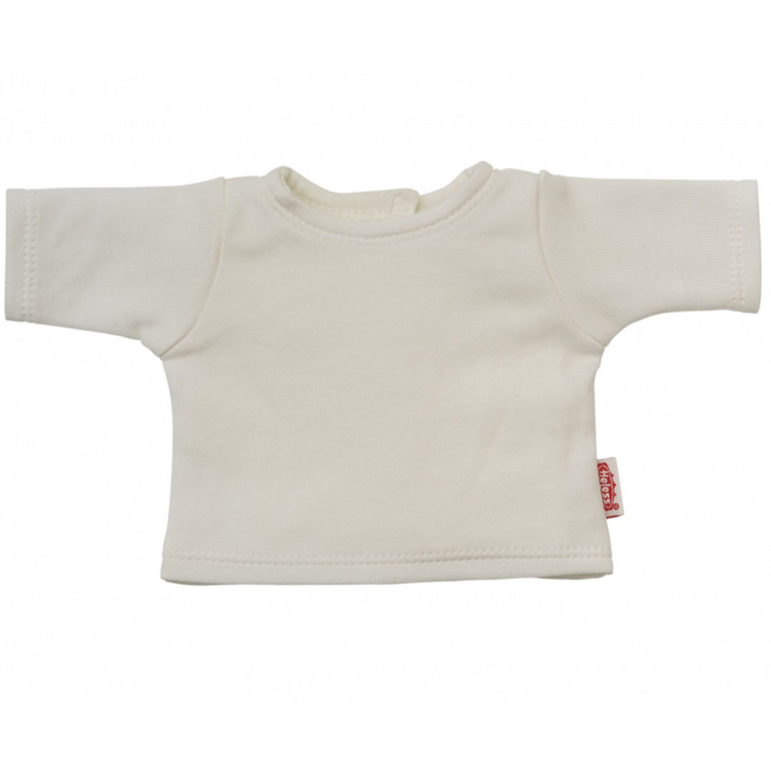 Een wit Heless t-shirt voor poppen, plat neergelegd.