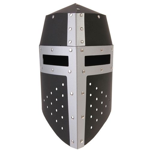 VAH zwarte en zilveren speelgoedhelm van karton met geometrisch patroon.