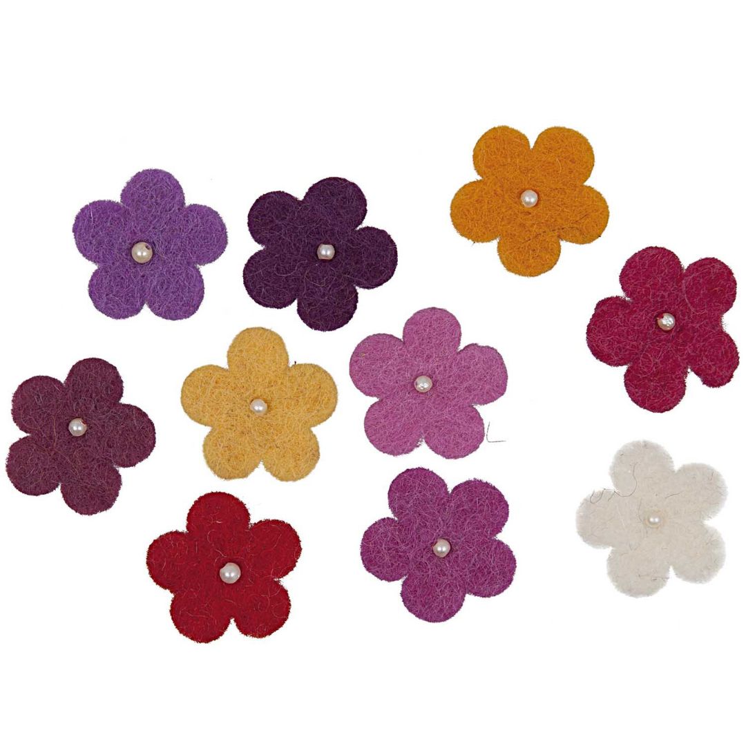 Rico Design hobbyvilt bloemen met parels, tien stuks in verschillende kleuren.