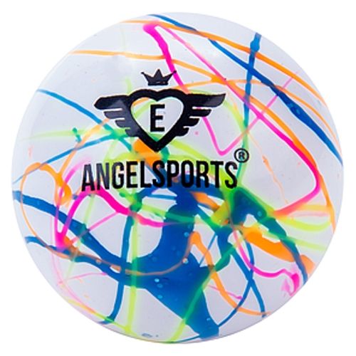 ANGELSPORTS hockeybal met abstracte kleurrijke spetters op een witte achtergrond.