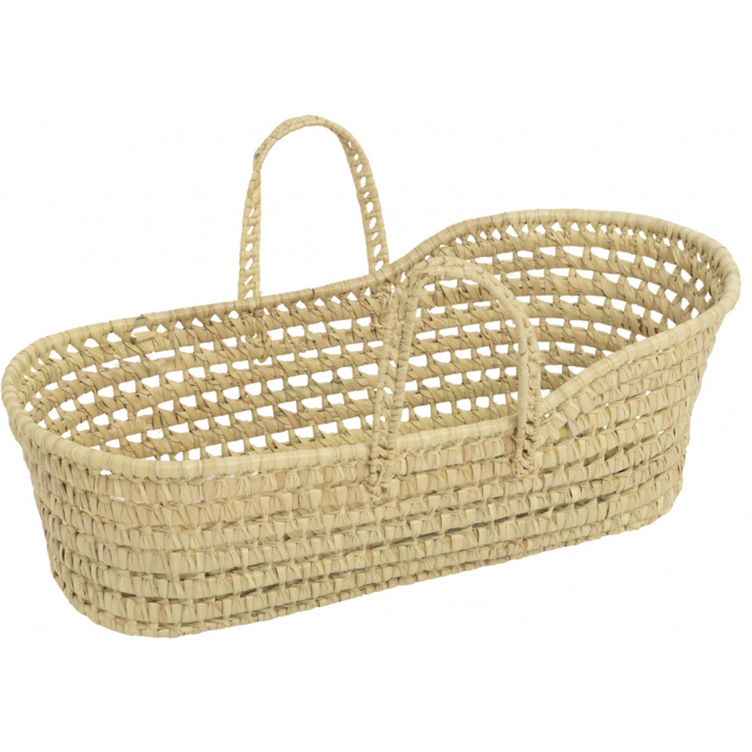 Hollie poppendraagmand mozes van beige gevlochten palm.