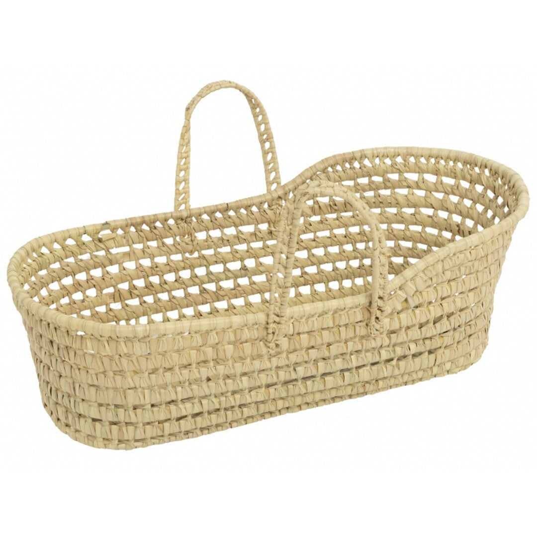 Hollie beige geweven poppendraagmand van palm met handvatten.