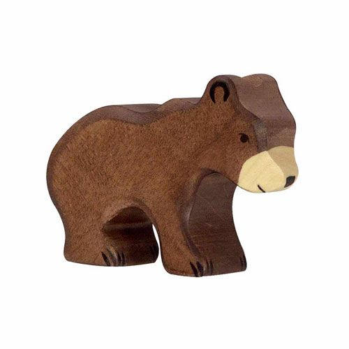 Holztiger houten speelgoedfiguur van een bruine beer.