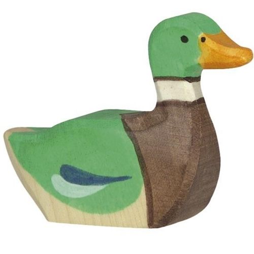 Holztiger houten dierenfiguur van een zwemmende mannetjeseend.