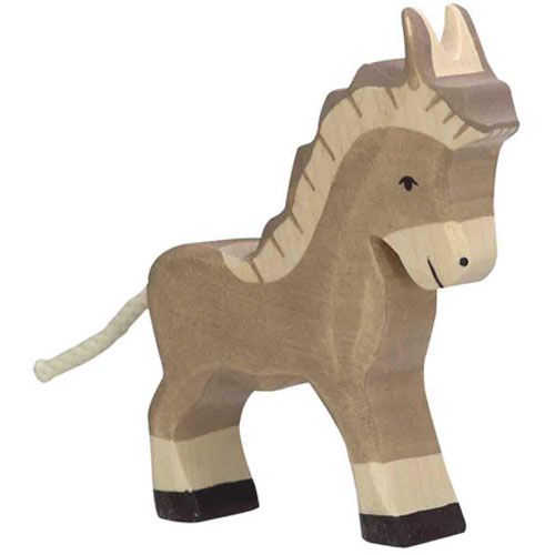 Holztiger houten dierenfiguur van een beige ezel.