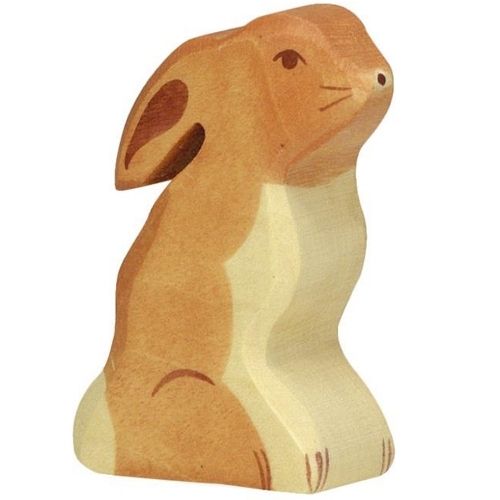 Holztiger houten dierenfiguur van een zittende bruine haas.