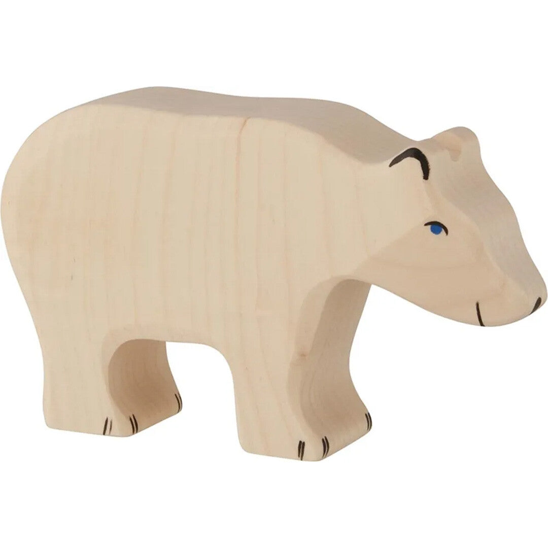 Holztiger houten speelgoedfiguur van een beige ijsbeer.