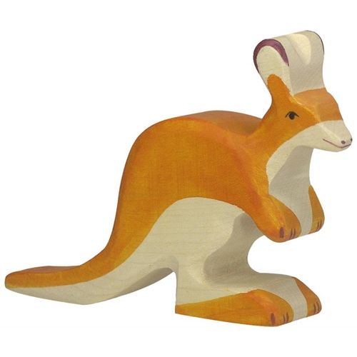 Holztiger houten dierenfiguur van een oranje kangoeroe.