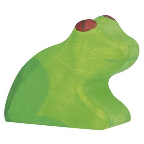 Holztiger houten dierenfiguur van een groene kikker.