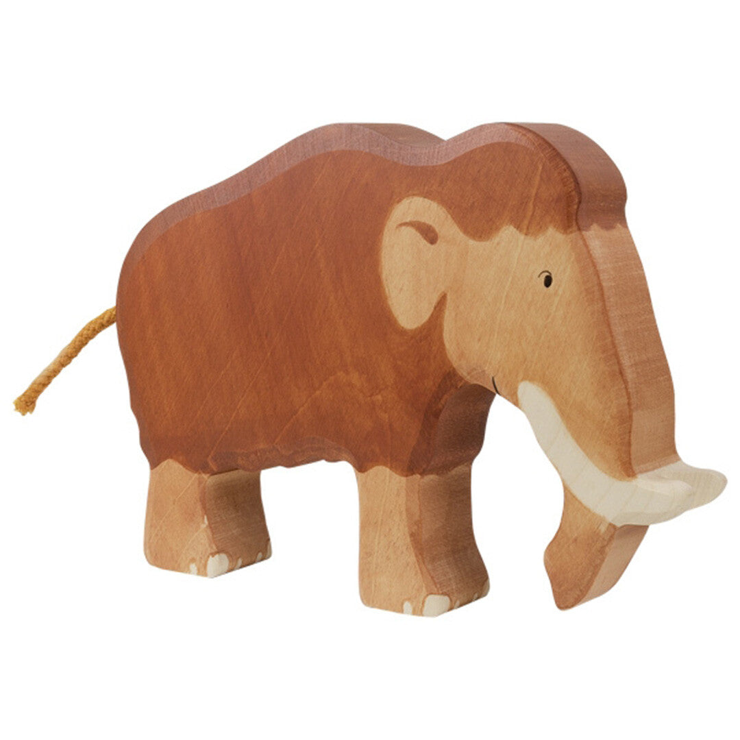 Holztiger houten speelgoedfiguur van een bruine mammoet.