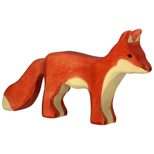 Holztiger houten dierenfiguur van een oranje vos.