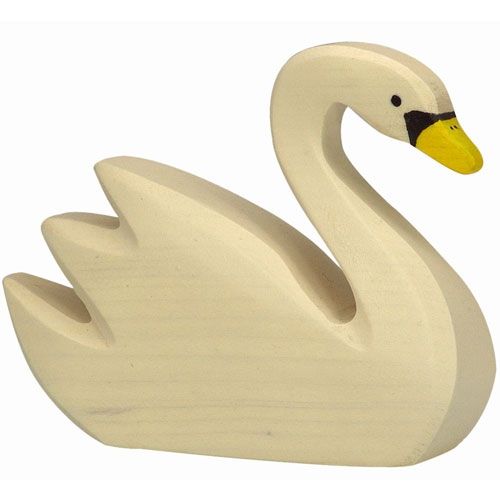 Holztiger houten dierenfiguur van een zwemmende zwaan.
