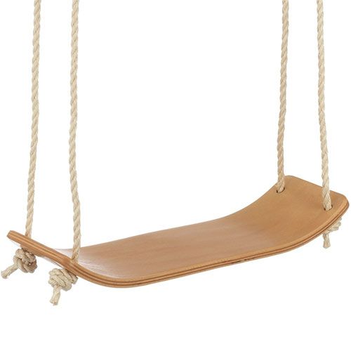 Gebroeders Simon houten schommel met beige touwen.