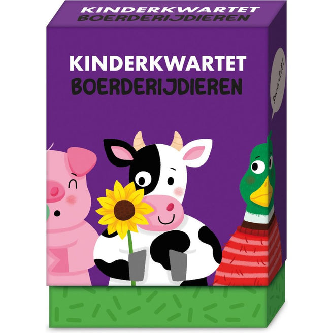 Verpakking van het image books Kinderkwartet Boerderijdieren kaartspel met een varken, koe en eend.