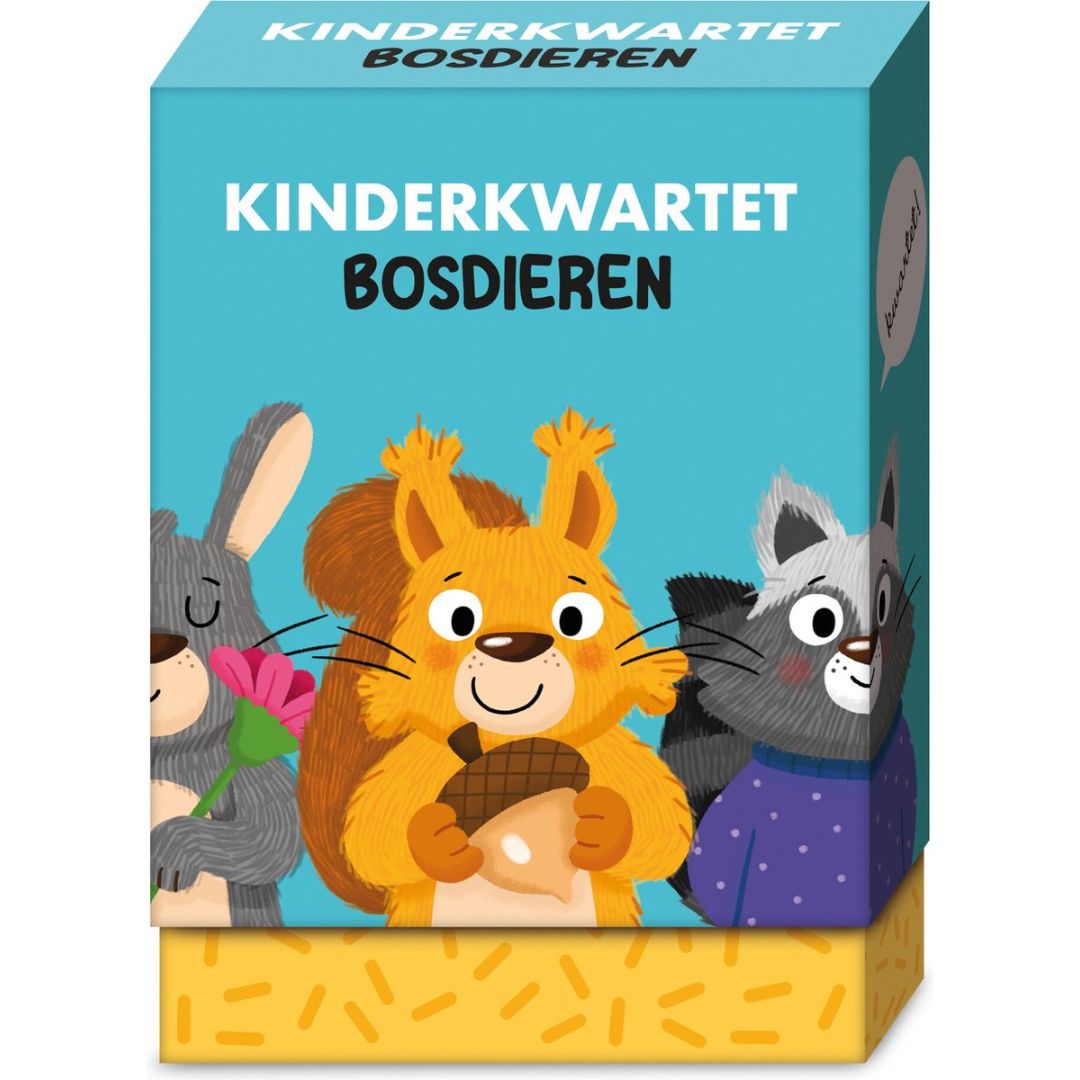 De verpakking van het image books Kwartet Bosdieren kaartspel met illustraties van een eekhoorn, konijn en wasbeer.