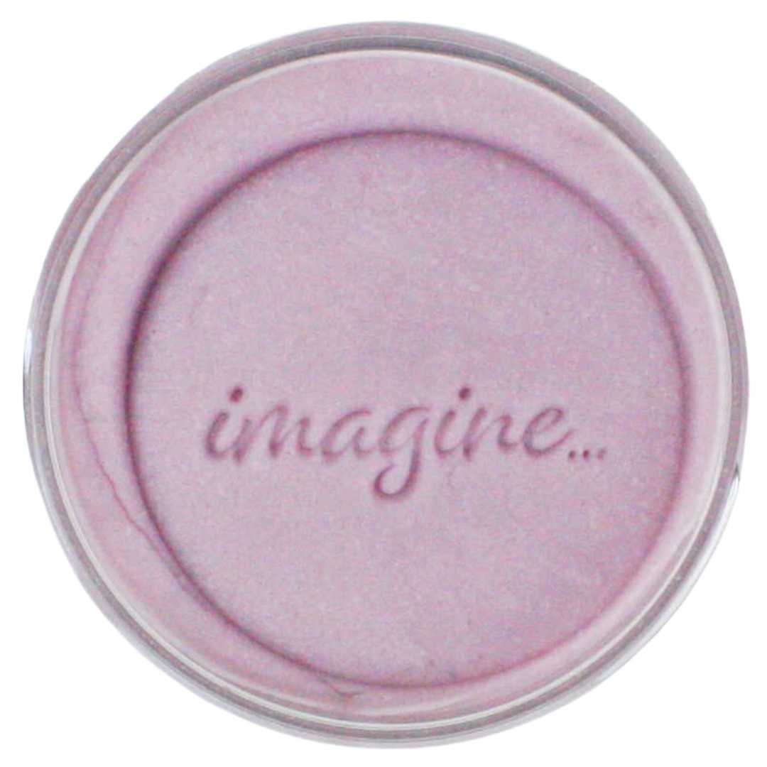 Ronde pot paarse speelklei van invitation to imagine met de tekst 'imagine...'.