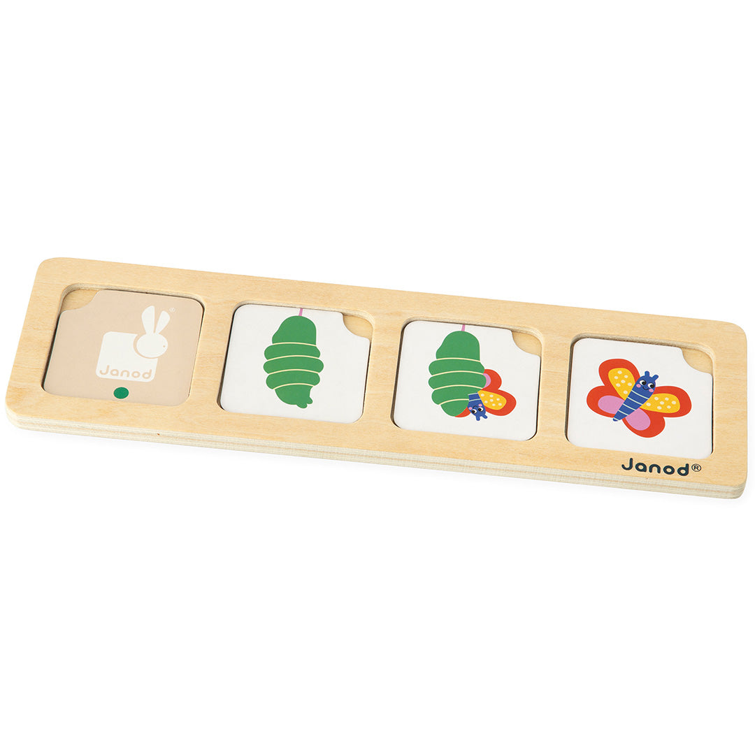 Janod houten associatiespel met de levenscyclus van een vlinder.
