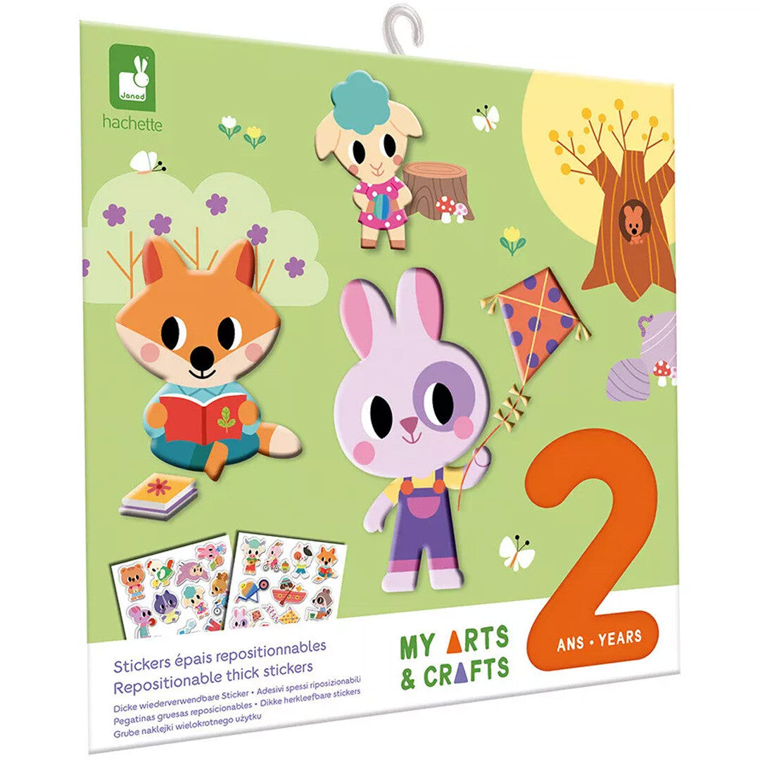 Janod knutselset verpakking met herbruikbare dierenstickers en de tekst '2 ans'.