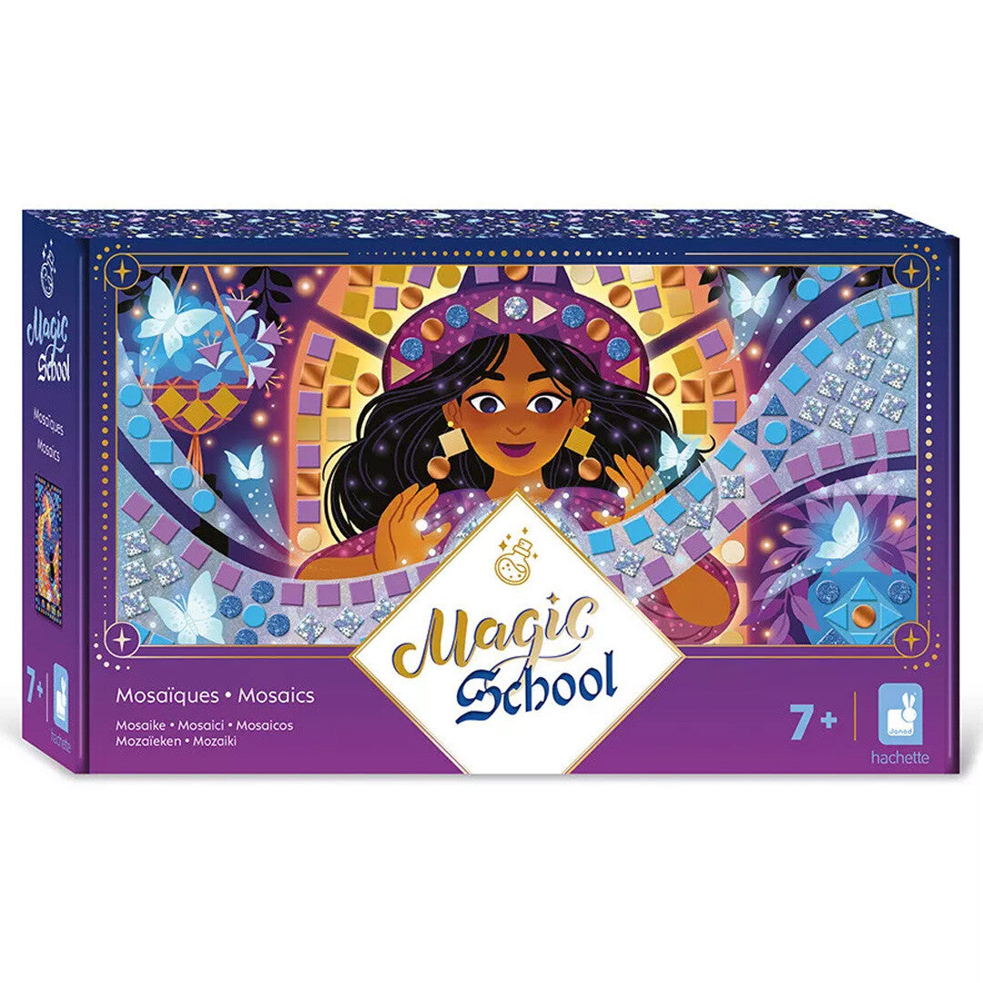 Janod Magic School mozaïek knutselset verpakking met een tovenares en magische elementen.