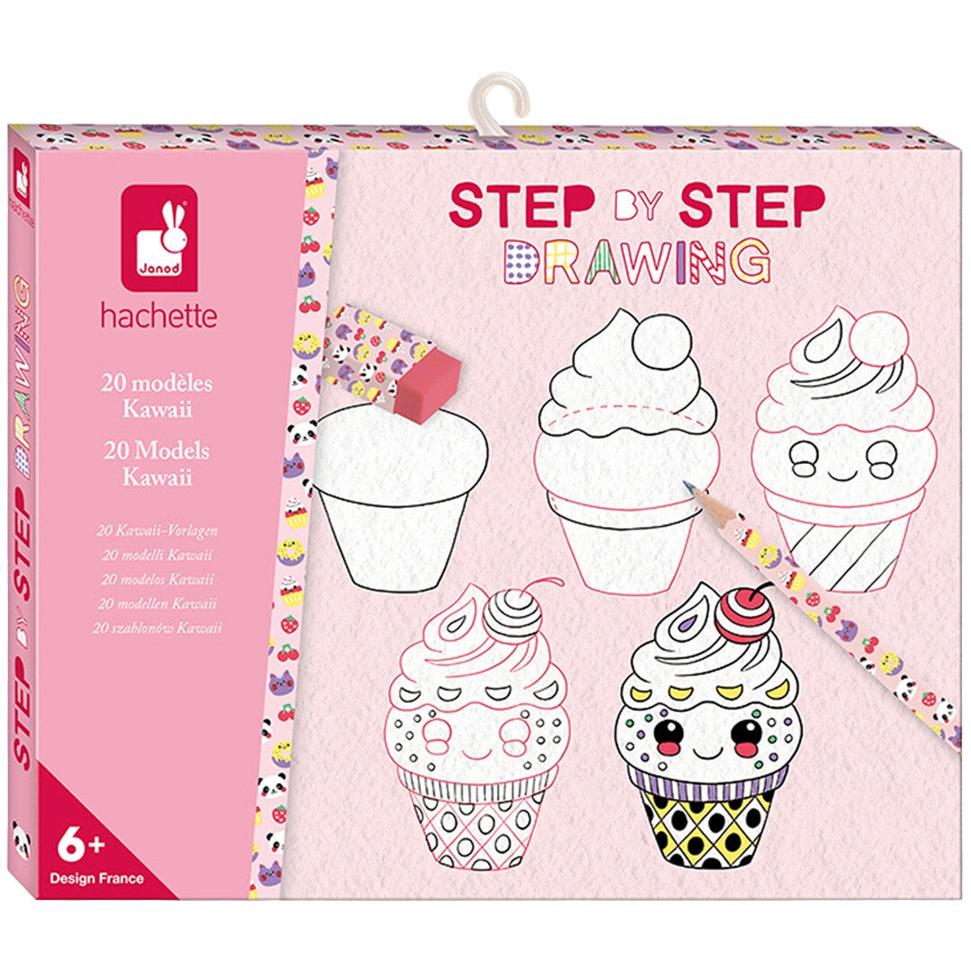 Janod tekenset sjablonen kawaii verpakking met cupcakes en potlood.