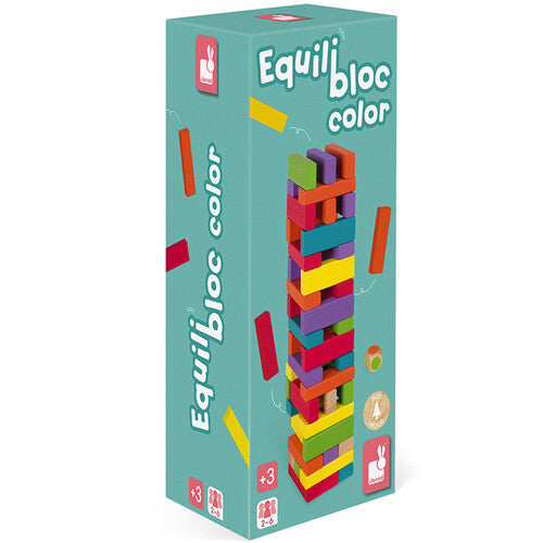 Verpakking van de Janod Equilibloc Color houten evenwichtstoren.
