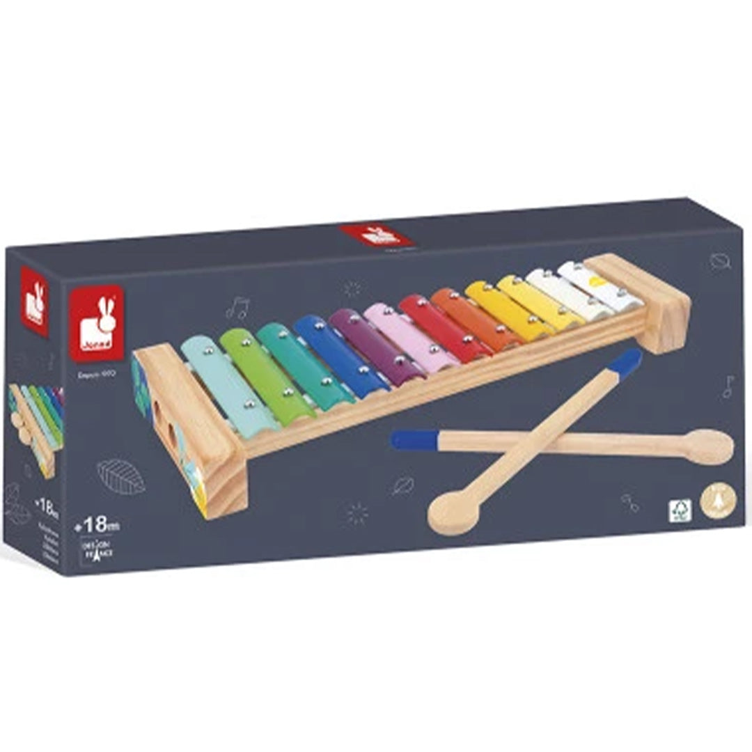 Verpakking van de Janod veelkleurige houten xylofoon.