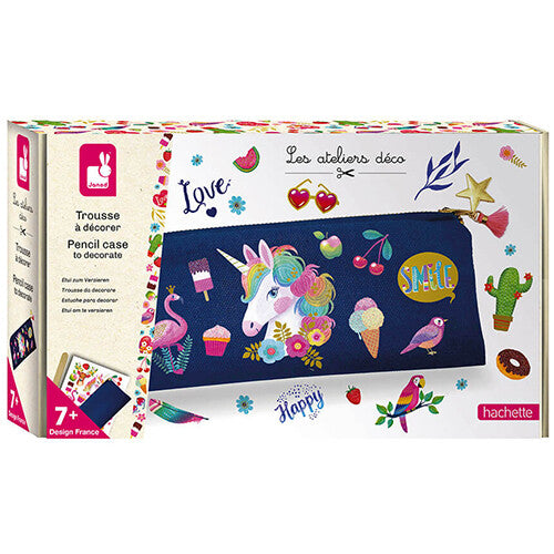 Janod knutselset verpakking met een donkerblauw etui versierd met een eenhoorn, flamingo en ijsjes.